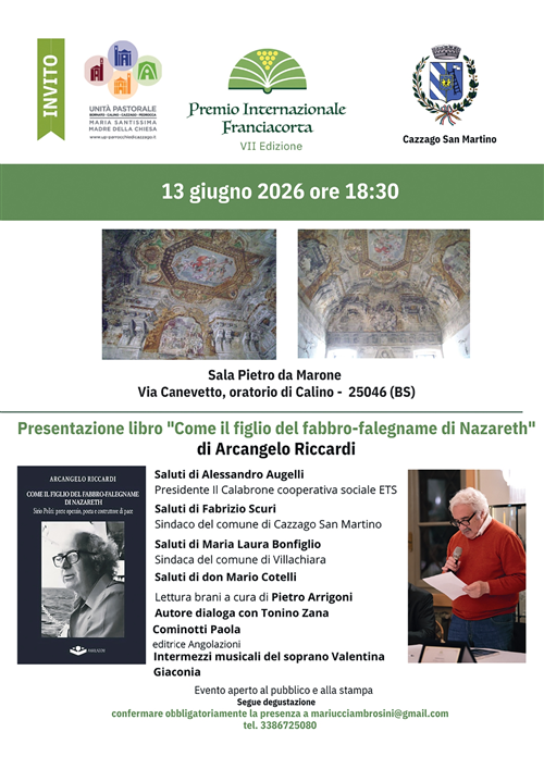 Premio Internazionale Franciacorta: Presentazione del libro "Come il figlio del fabbro-falegname di Nazareth"