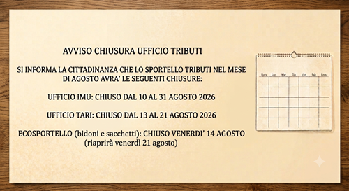 Avviso chiusura ufficio tributi