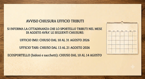 Avviso chiusura ufficio tributi
