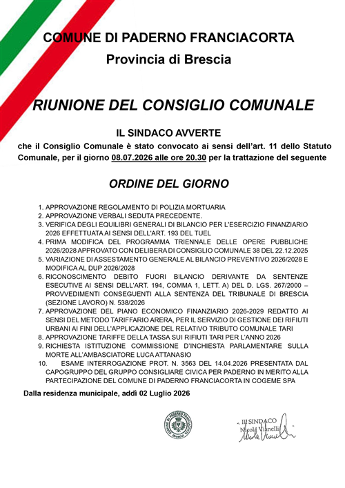 Convocazione Consiglio Comunale