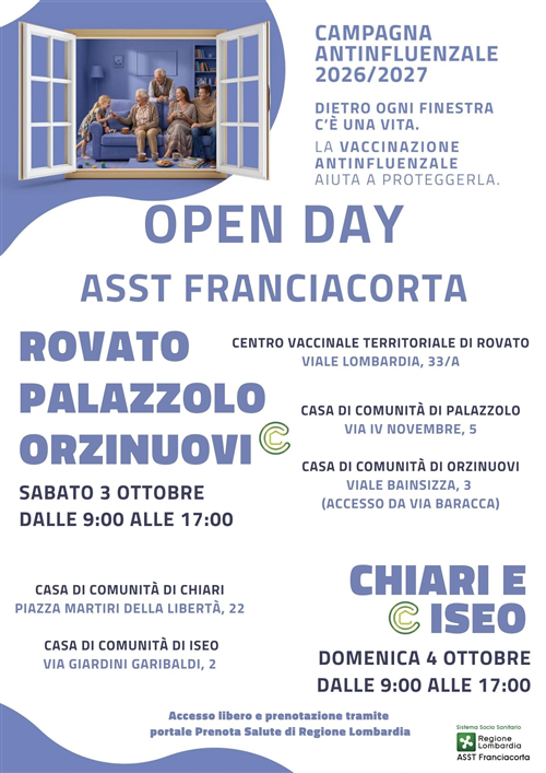 Campagna Vaccinale Antinfluenzale 2026/2027: Open Day Vaccinali ASST Franciacorta - 3 e 4 OTTOBRE 2026