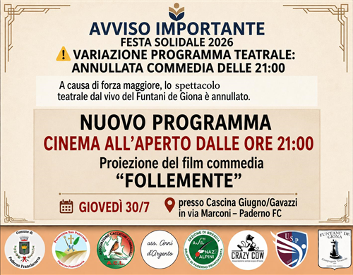 Avviso Importante Festa Solidale 2026