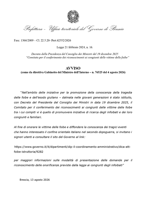 Comitato per il conferimento dei riconoscimenti ai congiunti delle vittime delle foibe.